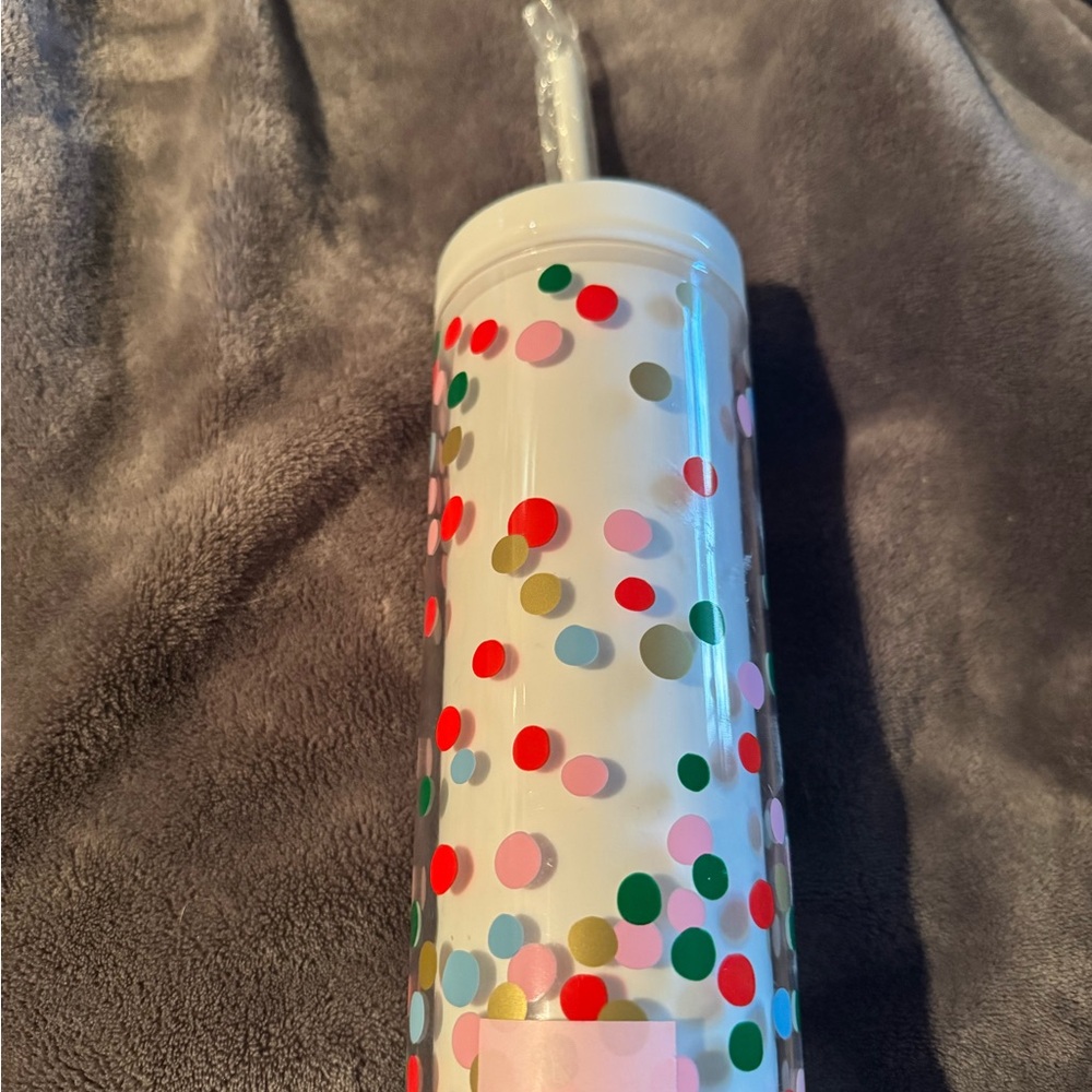 kate spade White Confetti Dot Travel Tumbler with Straw